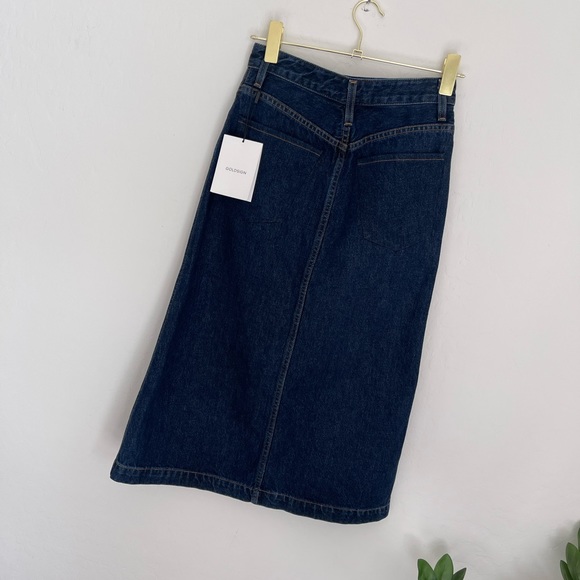 GOLDSIGN Easton Denim Midi A-Line Button Down Denim Skirt In Blue Size 24 NWT - Picture 11 of 12